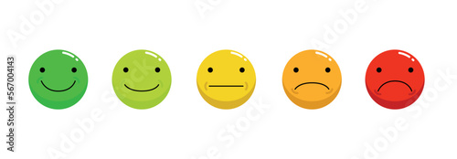 Emoticons icons set. Emoji faces collection. Emojis flat style. Happy, smile, neutral, sad and angry emoji. feedback rating emotion customer satisfaction rating