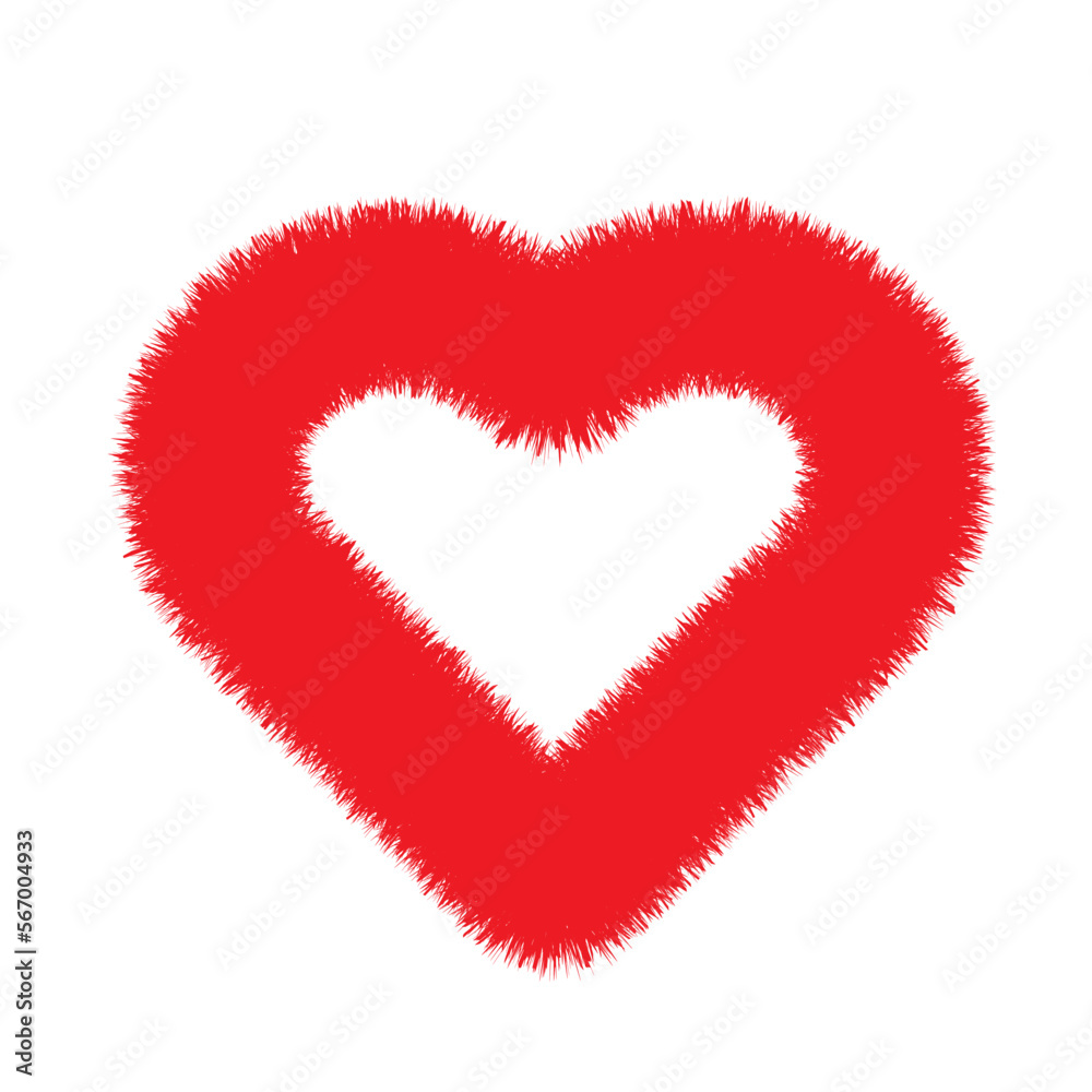 Image of a red fluffy heart, with a plush effect, on a white background for valentine's day Image of a red fluffy heart, with a plush effect, on a white background for valentine's day