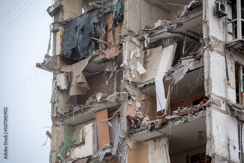 destroyed and burned houses in the city Russia Ukraine war