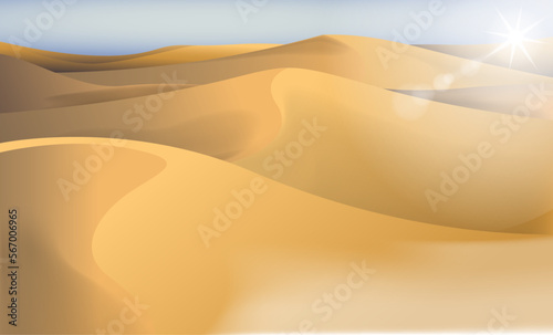 arabian desert landscape with shining sun light lens flare graphic illustration