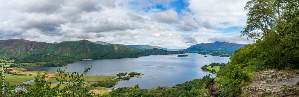 Derwentwater lake as a beautiful panorama with lovely skies