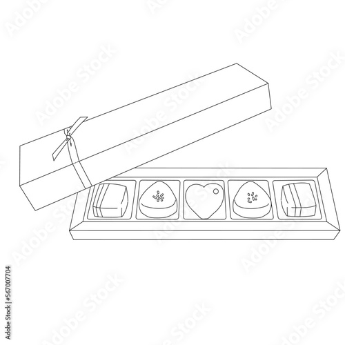 箱に入ったバレンタインチョコレート　おしゃれなモノクロ線画イラスト素材