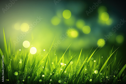 Nature green grass with bokeh background. Generative AI