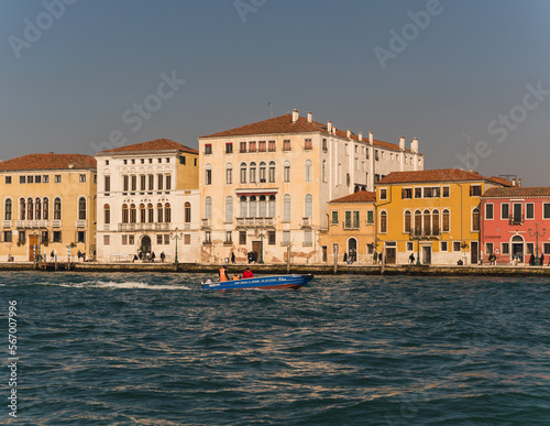 colorful buildings in Venice, Italy seen from the lagoon