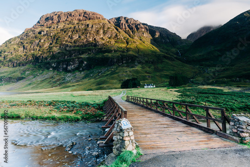 Glencoe Landscape including water, bridge and house