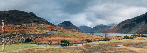 Wastwater in Cumbria, the Lake District with stunning mountain scenery and lovely long exposure with silk smooth water and blurry motion in the sky.
