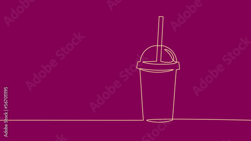 One line continuous cardboard paper cup symbol concept. Silhouette of fast food restaurant drinks coffee juice or milkshake. Digital white single line sketch drawing vector illustration