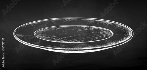 Vector chalk drawn sketch illustration of plate. Vintage style drawing isolated on chalkboard background.