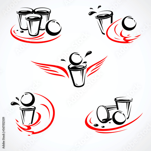 Beer pong collection labels and elements set. Collection icon beer pong . Vector