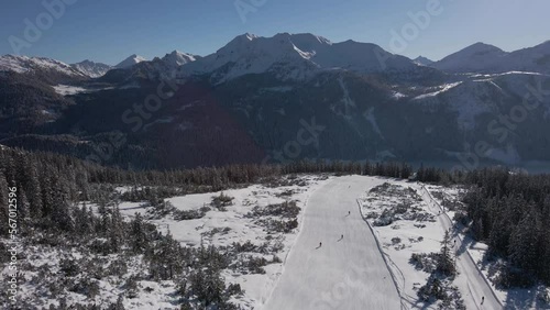 Aerial shot of skier with beautiful backdrop