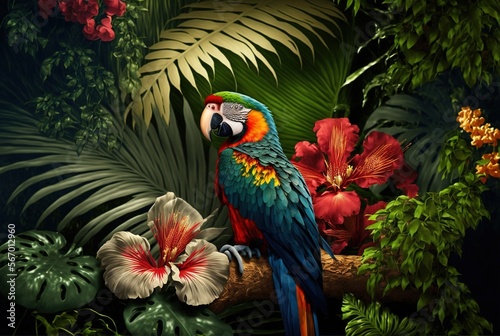 Macaw parrot in the jungle, Generative AI