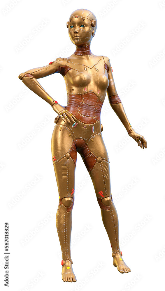 3D Rendering Female Robot on White