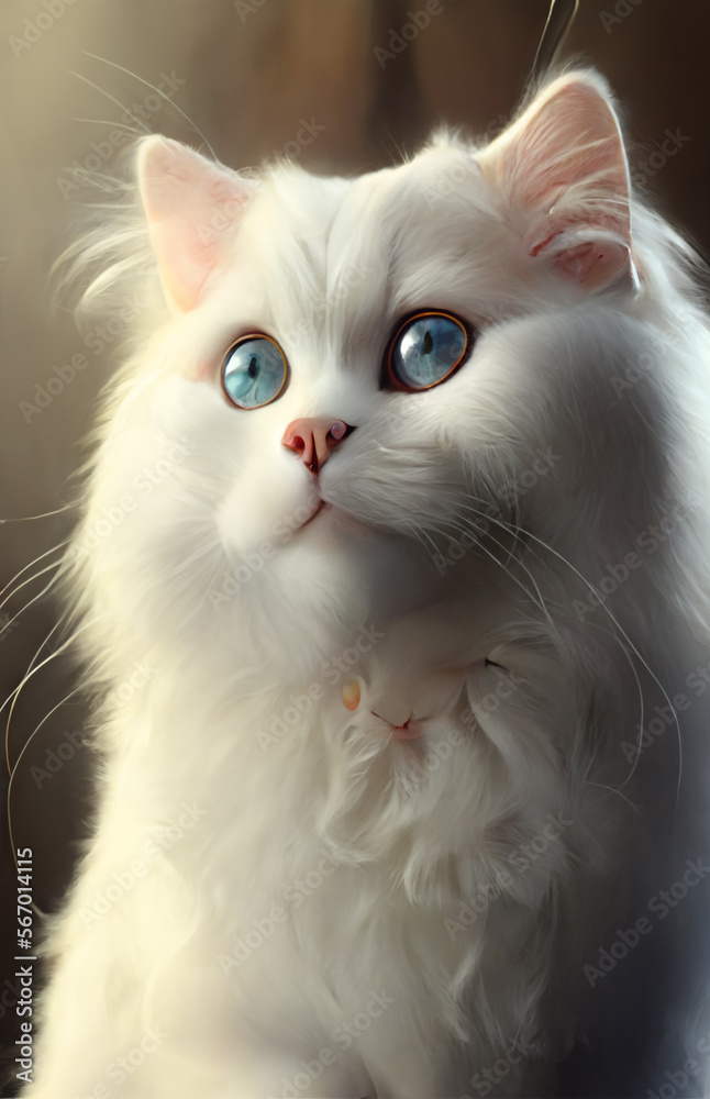 Portrait of the cutest white cat. Generative Ai