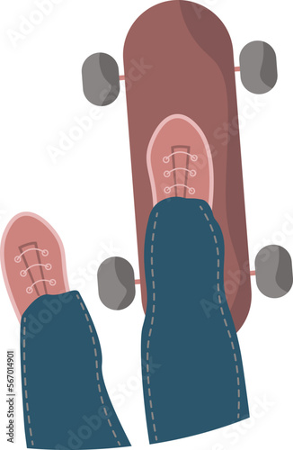 Summer activity badge view from above with one foot putting on skateboard