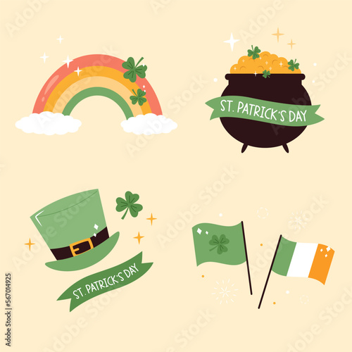 Set of holiday elements, symbols for St. Patricks Day