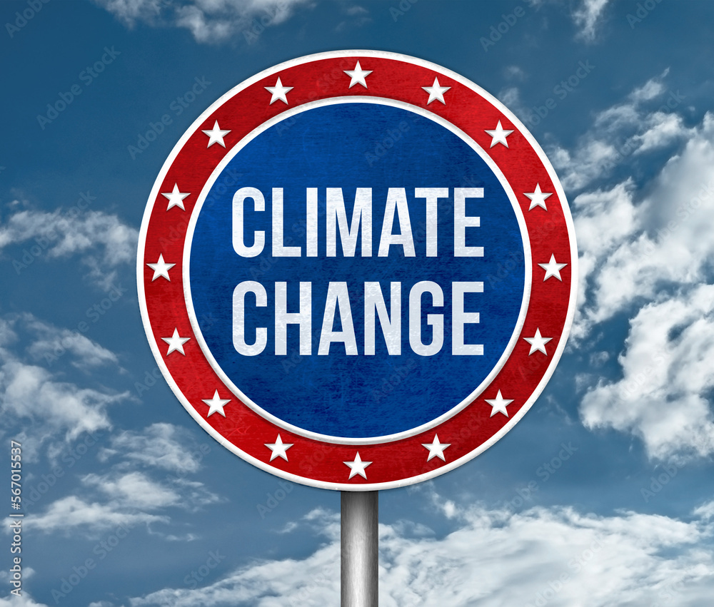 climate change and global warming - road sign warning