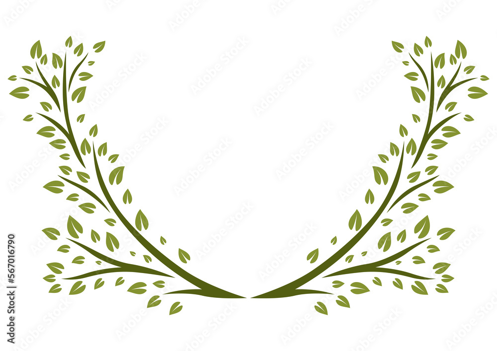 Sprigs with green leaves design element. Decorative plants.