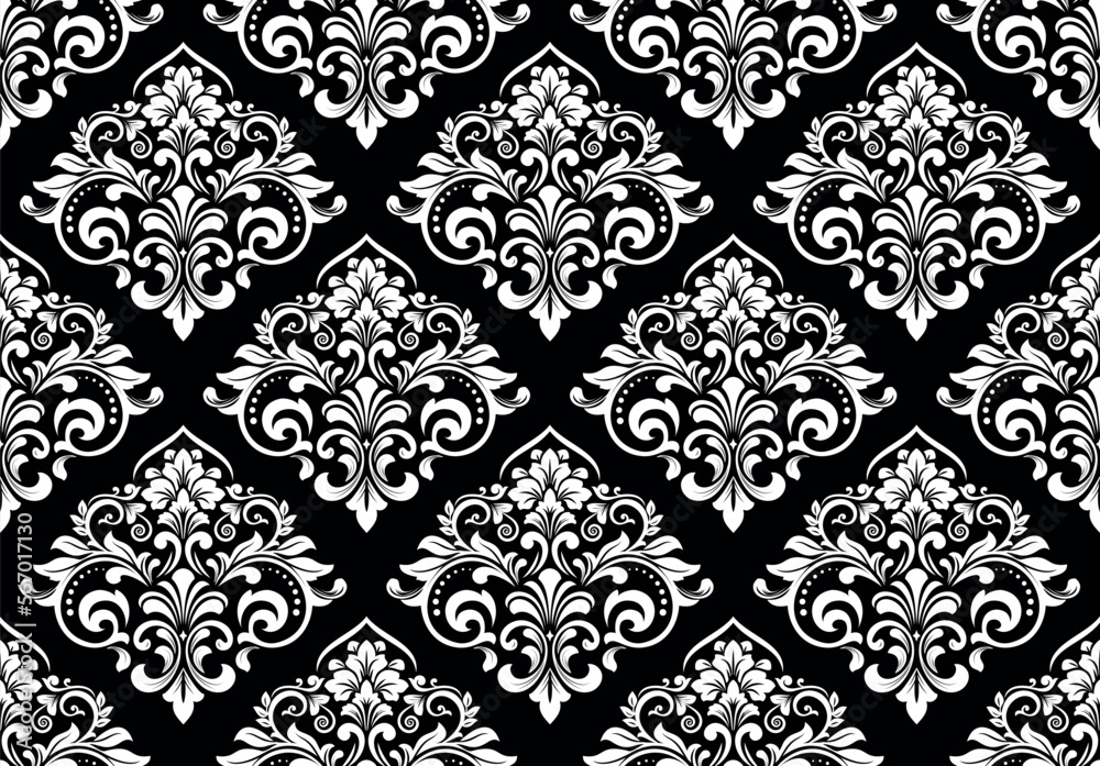 Flower geometric pattern. Seamless vector background. White and black ornament Flower geometric pattern. Seamless vector background. White and black ornament