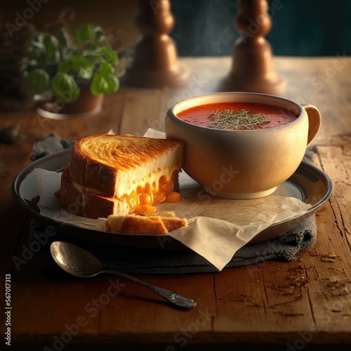 tomato soup with tosti. Generative AI photo