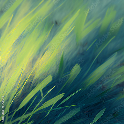 油絵風スタイルの緑色の抽象正方形背景テンプレート）草原や草のイメージ。ジェネレーティブAI
