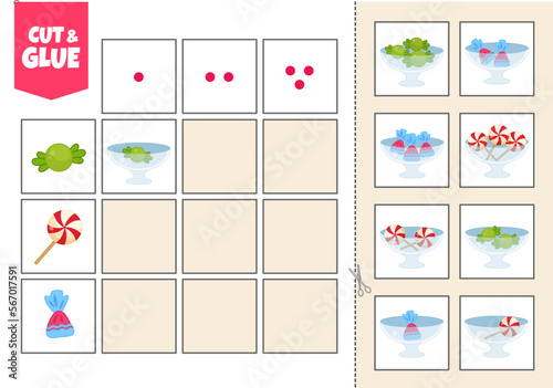 Activity for pre sсhool years kids and toddlers. Cut out the cards and glue them to the correct place in the table.
