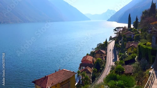 The roofs and gardens of Oria on Lake Lugano, Valsolda, Italy photo