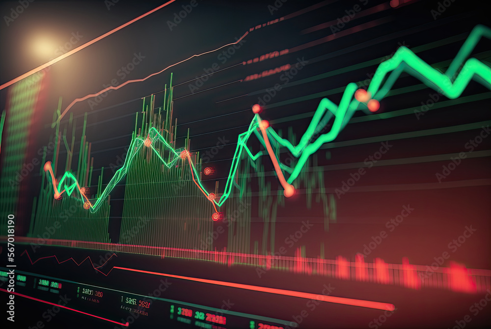 Obraz premium Candle stick graph and bar chart of stock market investment. Finance and economy concept. Generative AI