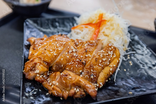 Close up shot of Japanese style grilled chicken leg