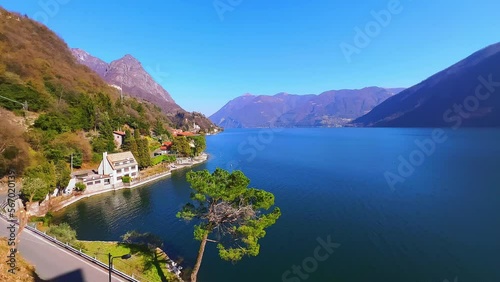 Alpine landscape and Lake Lugano from Albogasio, Valsolda, Italy photo