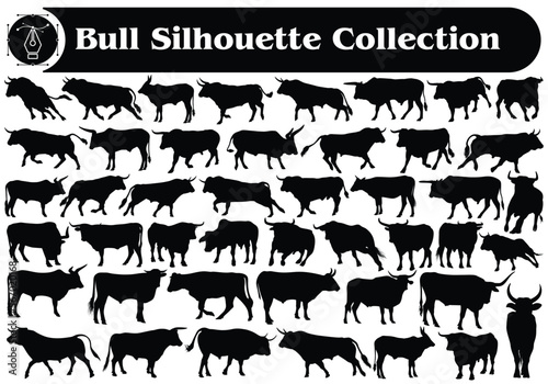 Black Bull Silhouette Vector Collection