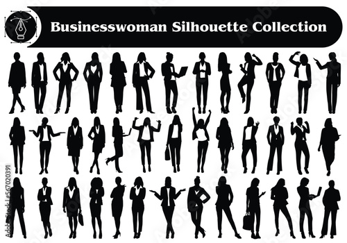 Businesswoman or Office Employee Silhouettes Vector Collection