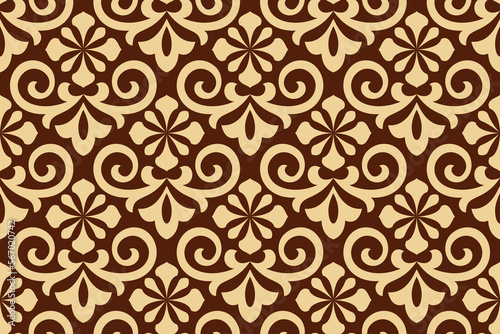 Wallpaper in the style of Baroque. Seamless vector background. Gold and brown floral ornament. Graphic pattern for fabric, wallpaper, packaging. Ornate Damask flower ornament
