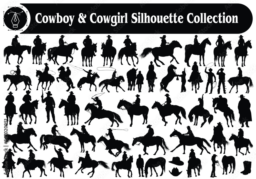 Cowboy and Cowgirl Silhouettes Vector Collection