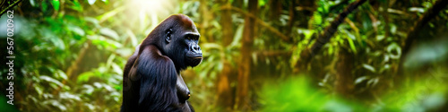 Photo of majestic gorilla in jungle, ultrawide shot © Andreas