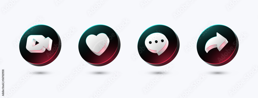 social media icon set love, share and comment 3d style social media icon set love, share and comment 3d style