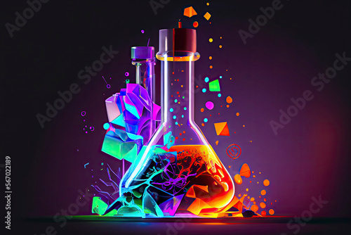 Chemistry science research lab background with a glass flask