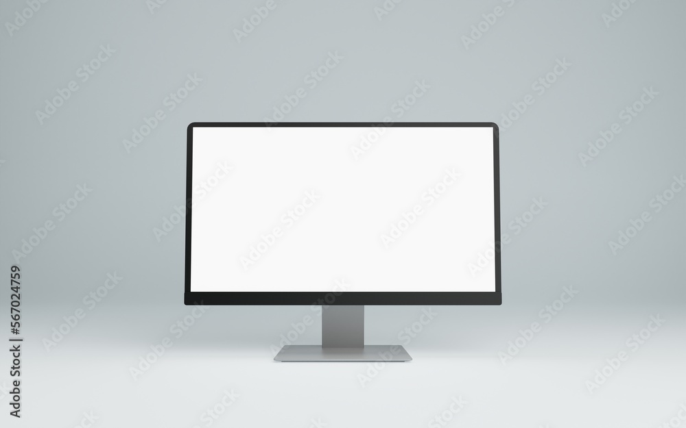 Realistic computer monitor, screen isolated on white background. 3D render illustration. monitor mockup Realistic computer monitor, screen isolated on white background. 3D render illustration. monitor mockup
