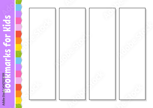 Set of paper bookmarks for books with cute cartoon characters. For kids. Isolated on white background. Vector illustration.