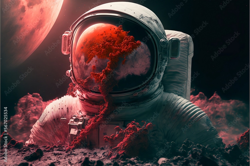 Massacre in Space: Hyper-Realistic Astronaut in Lunar Surrealism with Cinematic Vibes