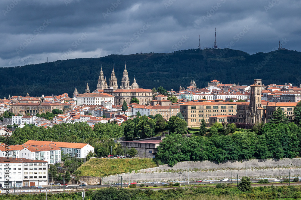 Santiago de Compostela, view of Cathedral and city skyline Galicia, Spain
