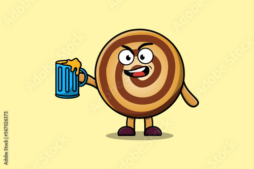 Cute Cookies cartoon mascot character with beer glass and cute stylish design flat illustration