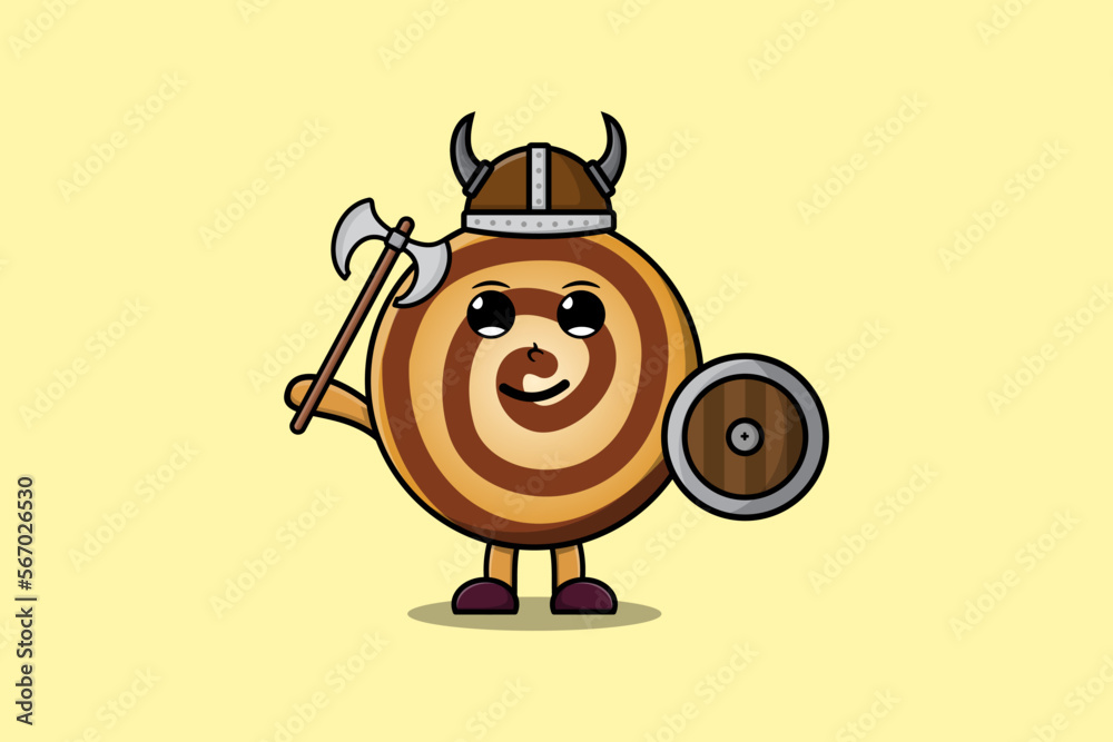 Fototapeta premium Cute cartoon character Cookies viking pirate with hat 