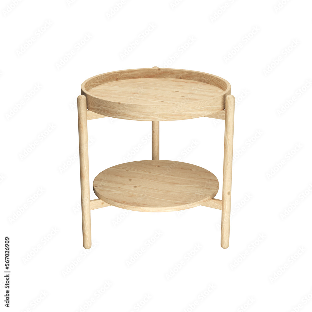 3D rendring Circle Wood Side Table With Three Wood Leg on White 3D rendring Circle Wood Side Table With Three Wood Leg on White