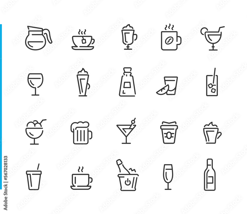 Drinks Icons - Blue Line Series - Vector line icons for your digital or print projects. Drinks Icons - Blue Line Series - Vector line icons for your digital or print projects.