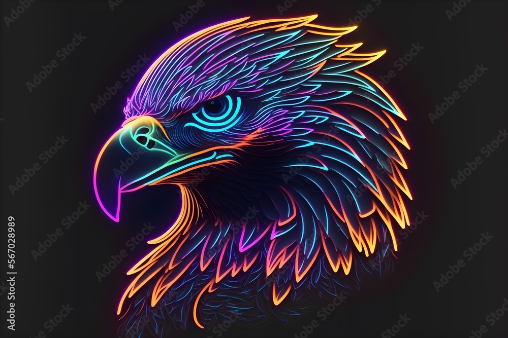 Fototapeta premium A beautiful neon american eagle head icon. Generative AI.