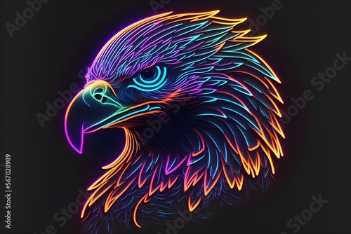 A beautiful neon american eagle head icon. Generative AI.