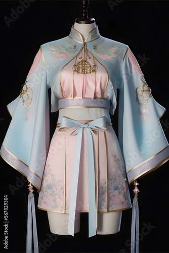 Chinese female Tang suit and Han suit, generative ai, girl, style, traditional dress design , young, asian, pretty, clothing photo