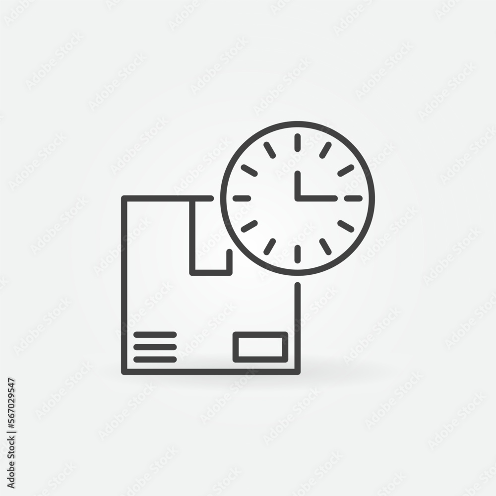 Cardboard Box with Clock vector concept thin line icon or sign Cardboard Box with Clock vector concept thin line icon or sign