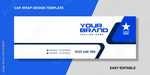 Elegant blue with simple shape wrapping car for your brand or company, van truck