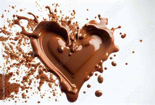 Heart shape chocolate milk melting and dip. Generative AI